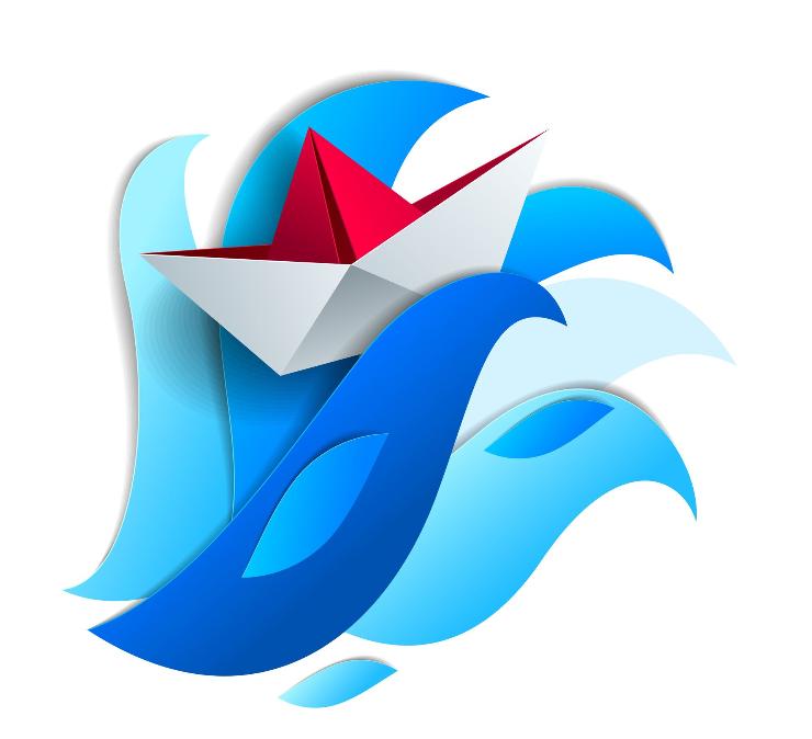 A paper boat travelling through waves