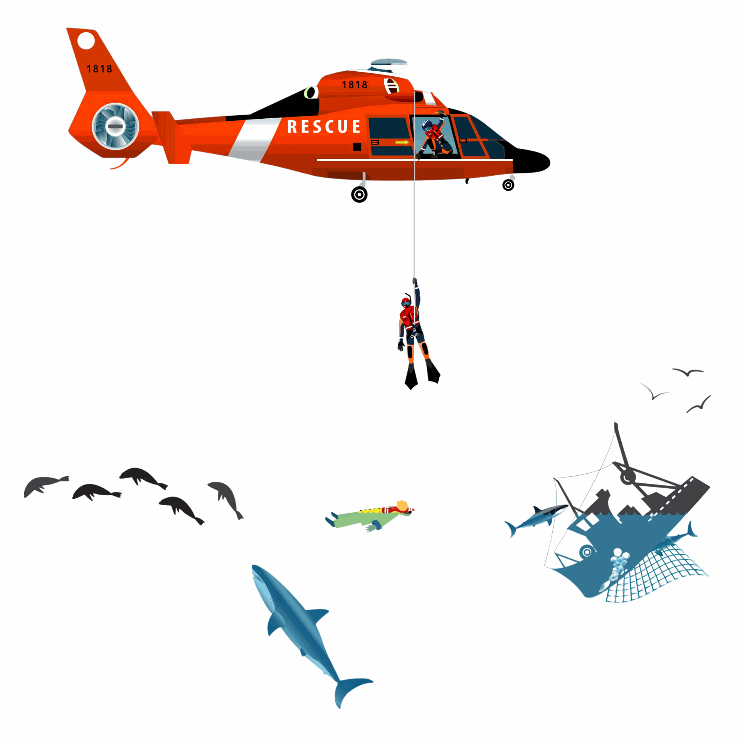 Illustration of a coordinated sea rescue